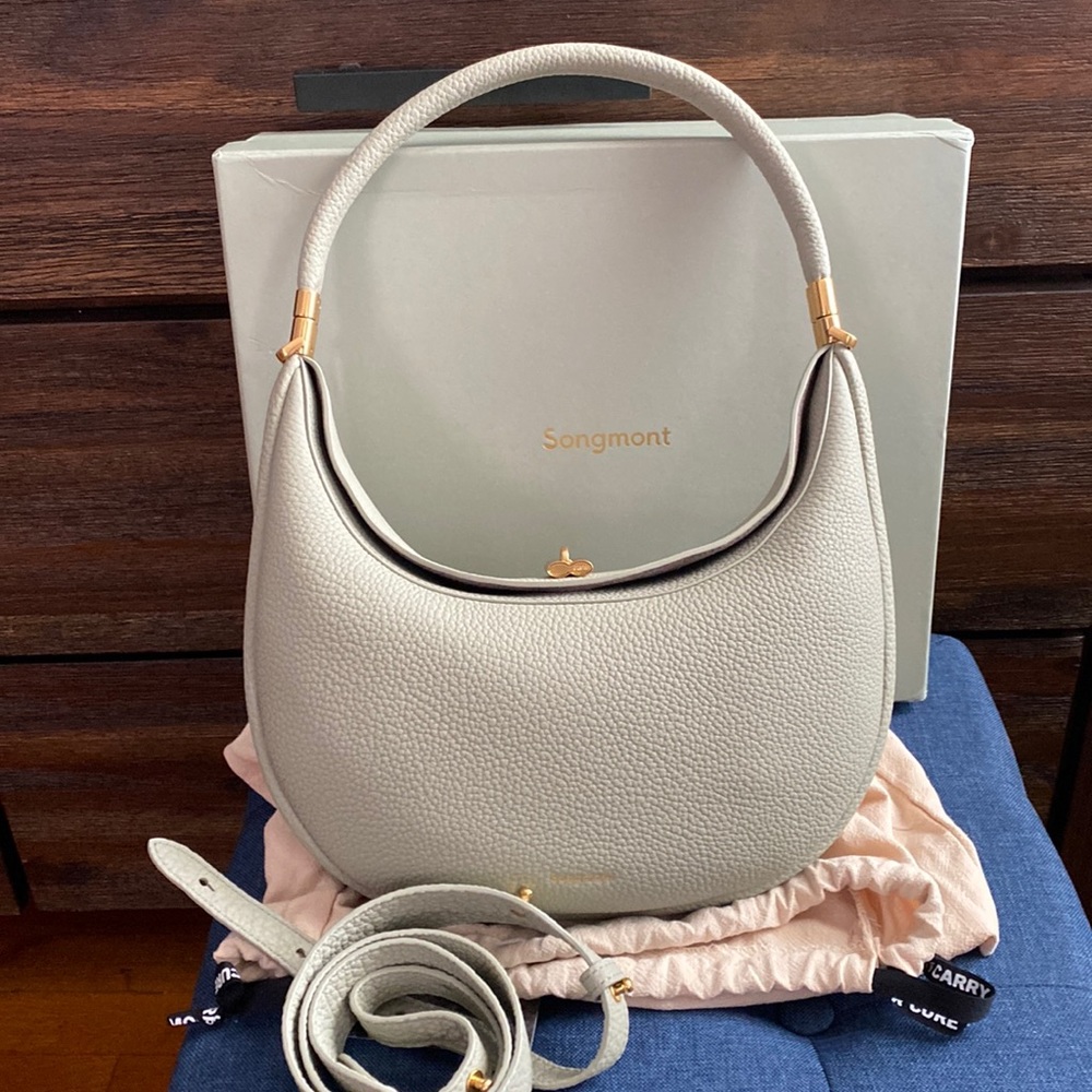 Songmont Pebbled Luna Jade Crescent Hobo Bag with Gold Hardware - Picture 3 of 13